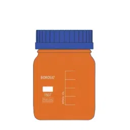 Borosil 1 L Amber Color Square Shape Wide Mouth Reagent Bottle with Screw Cap, 1507029 (Pack of 10) image 1