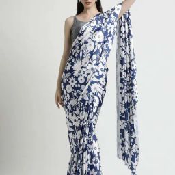 Jaipur Kurti Blue Floral Print Saree With Unstitched Blouse-image-29