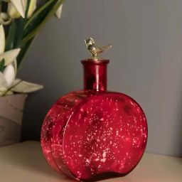 Homesake Red Glass Mercury Round Bottle Star String Lights With Bird Lid-2