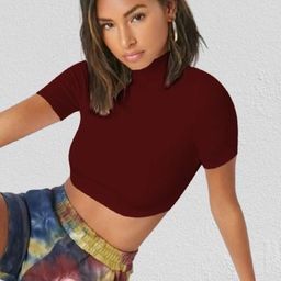 Dream Beauty Fashion Women High Neck Fitted Crop Top-126-bullet-maroon-picture-34