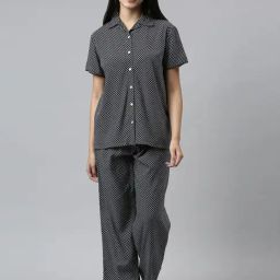 Enamor Black Printed Shirt Pyjamas Set-image-12