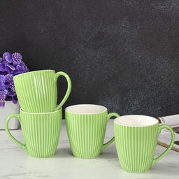 CLIO'S HERITAGE STORE Green 4 Pieces Textured Ceramic Glossy Mugs 300 ml-10
