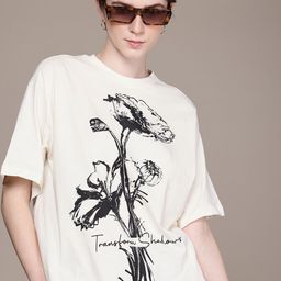 The Roadster Life Co. Pure Cotton Floral Printed Drop-Shoulder Sleeves Oversized T-shirt-picture-0