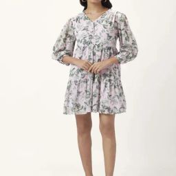 Honey by Pantaloons Pink & Green Printed A-Line Dress-image-101