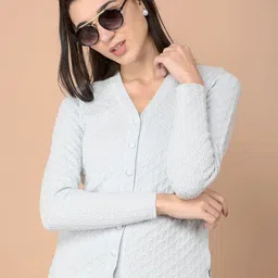 Crimsoune Club Women Self Design Crop Cardigan Sweater-image-58