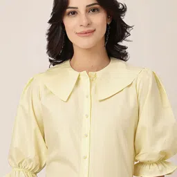 Style Quotient Women Solid Shirt Style Peter Pan Collar Regular Top-image-42