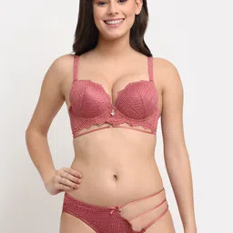 MAKCLAN Women Burgundy Self-Design Lingerie Set K1402LBL-picture-23