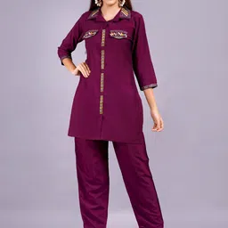 HIGHLIGHT FASHION EXPORT Embroidered Tunic With Trousers Co-Ords-image-5