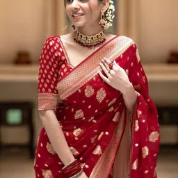 S.K.C Woven Design Banarasi Saree With Blouse Piece-image-25