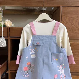 StyleCast x Revolte Infants Girls Printed Cotton Straight Leg Dungarees With T-shirt-picture-4