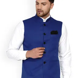 VEERA PARIDHAAN Cotton Woven Design Mandarin Collar Nehru Jackets-16