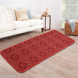 Saral Home Cotton Multi Purpose Jacquard Bedside Runner Abstract Print - Red-6