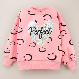 Vitamins Full Sleeves Looper Sweatshirts Smiley Printed - Peach Bud-image-52