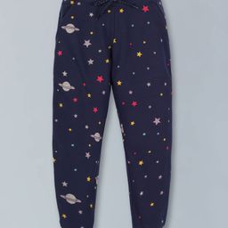 Plum Tree Space Planets & Stars Printed Joggers - Navy Blue-image-100