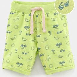 Ollypop Cotton Knee Length Shorts Palm Tree Print - Green-image-51