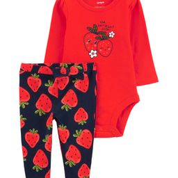 Carter's 2-Piece Strawberry Bodysuit Pant Set - Red & Navy Blue-image-44