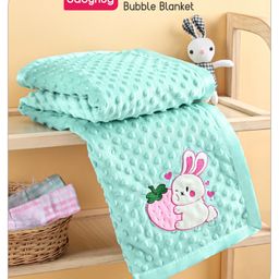 Babyhug Velvet Bunny Embroidered Bubble Blanket - Sea Green-image-46
