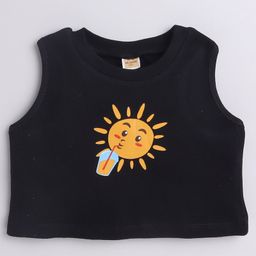 Aww Hunnie Knitted Sleeveless Sun Printed Tank Top - Black-image-72
