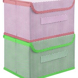Kuber Industries Drawer Storage Box  Foldable Dhakkan Storage Box  Non-Woven Clothes Organizer For Toys  Storage Box with Handle  Medium  Pack of 2  Green & Pink-14