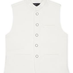 CAVIO Sleeveless Solid Nehru Jacket - White-image-74