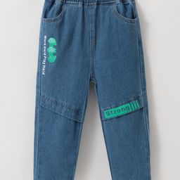 Kookie Kids Full Length Washed Denim Jeans with HD Print - Blue-image-84