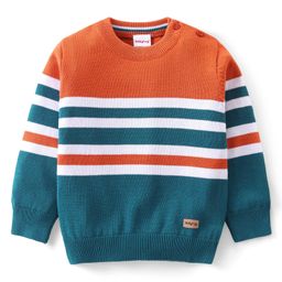 Babyhug Knitted Full Sleeves Pullover Striped Sweater - Orange & Green-image-49