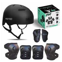 Jaspo Sx 4 Ultra Protective Set for Skating, Cycling Helmet Set with Knee Pads Elbow Pads Wrist Guards, Adjustable Helmet, Protective Gear Set for Bicycle Roller Skating Skateboarding (M,Black)-2