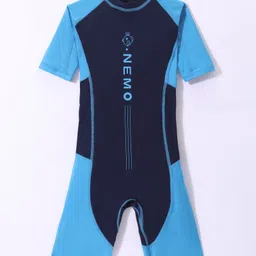 Bosky Swimwear Half Sleeves Legged Swimsuit Text Print - Blue-picture-10