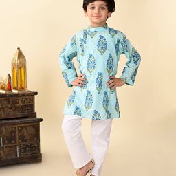 Superminis Full Sleeves Paisley Printed Kurta With Pyjama Set - Blue-image-49
