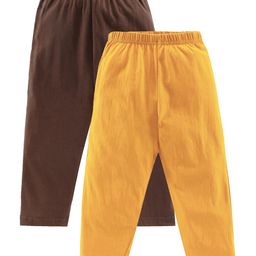 Kiddopanti Pack Of 2 Cotton Jersey Solid Pajamas With Single Pocket - Brown & Mustard-image-32