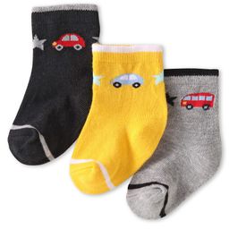 Cute Walk by Babyhug Knit Ankle Length Anti Bacterial Socks with Car Design Pack of 3 - Yellow Blue & Grey-image-84