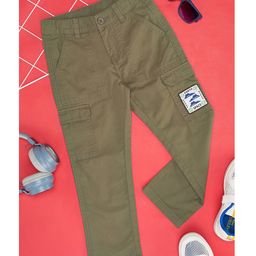 Pantaloons Junior Typography Patch Embroidered Pocket Detailed Pant - Olive Green-image-25