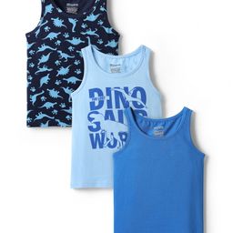 Honeyhap Premium Cotton Spandex Knit Sleeveless Vests With Bio Finish & Dino Print Pack of 3- Baltic Sea Skydiver & Navy Peony-image-18