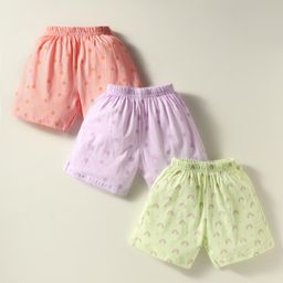 Simply Sinker Knit Knee Length Shorts With Butterfly & Rainbow Print Pack Of 3 - Lilac & Light Green-image-62
