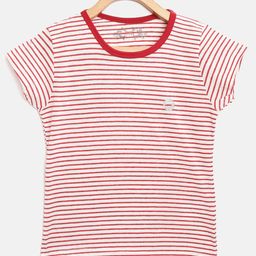 Femea Cotton Half Sleeves Striped Top - Maroon-image-83