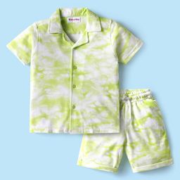 Kookie Kids Knit Woven Half Sleeeves Shirts & Shorts Co-Ord Set With Tie Dye Print - Green-image-58