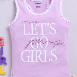 Biskid Cotton Sleeveless Lets Go Girls Text Puff Printed Tank Top - Purple-image-58