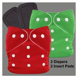 Sparkle Joy Reusable Solid Pocket Cloth Diapers With Inserts Pack of 2 - Red Green-15