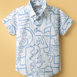 Dapper Dudes Woven Half Sleeves Abstract Printed Shirt - Light Blue-image-6
