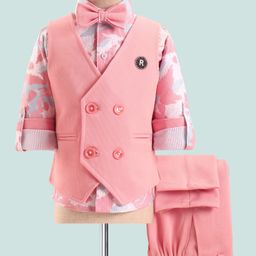 Rikidoos Full Sleeves Abstract Printed 3 Piece Party Suit With Bow Set - Multi Colour & Light Pink-picture-15