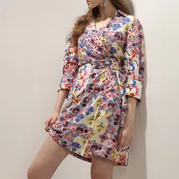 Vero Moda Printed Shirt Collar Tie-Ups Details Wrap Dress-image-81