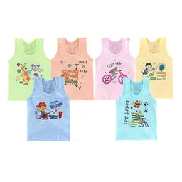 NEW TRINATH HOSIERY Kids Pack Of 6 Printed Pure Cotton Tank Innerwear Vests-image-97