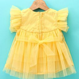 Babyhug Half Flutter Sleeves Mesh Solid Color Party Frock Corsage Detailing - Yellow image 4
