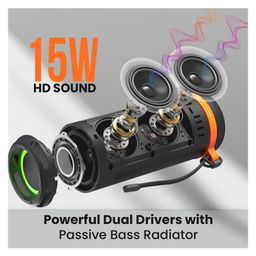Portronics 15W Breeze 7 Wireless Bluetooth Speaker with Rotational Volume Control, Upto 6 Hours Playtime, Bluetooth 5.4V, Passive Bass Radiator, TWS Mode, RGB LED Lights, Type C Charging(Black) image 4