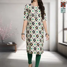 HERE&NOW Selection Of 3 Geometric Printed Round Neck Straight Kurtas-image-43