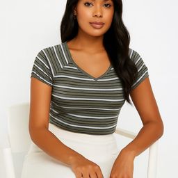 sollobell Women Striped V-Neck Fitted Top-image-70