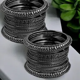 Sangria Set Of 32 Textured Oxidised Bangles-3