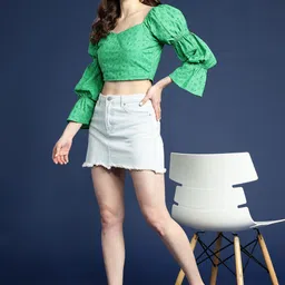 Mast & Harbour Bishop Sleeves Cotton Schiffli Bardot Crop Top-picture-20