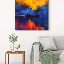 999Store Multicolor Canvas Sunset Boat Abstract Wrapped Painting-15