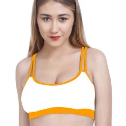 AROUSY White & Yellow Cotton Bralette Bra-picture-44